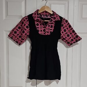Style & Co Pink Geometric Print Top | Short Sleeve | Size Small